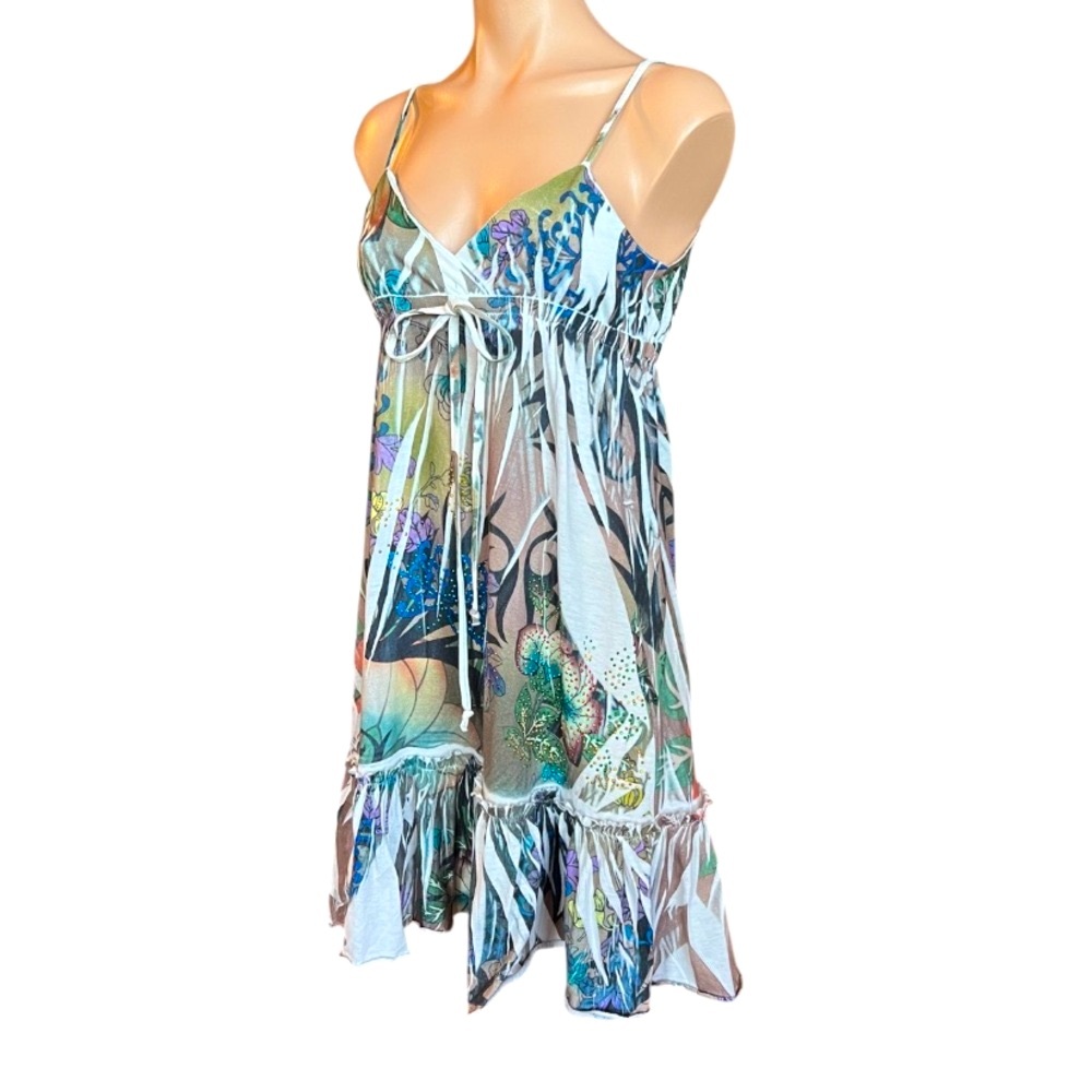 Tattoo Tattoo Blue and Green Midi Spaghetti Strap Dress S GUC - Picture 2 of 4
